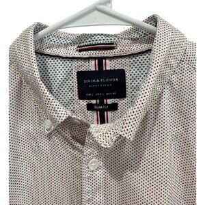 Denim & Flower Ricky Singh Mens Shirt Short Sleeve Slim Fit Button Large Cotton